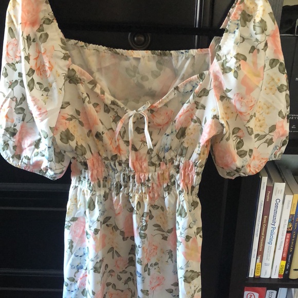 All Over Floral Print Puff Sleeve A-Line Dress - Picture 4 of 4
